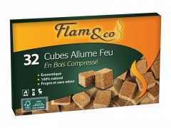 ALLUME FEU CUBE BOIS COMPRESSES FLAM & CO BOITE DE 32